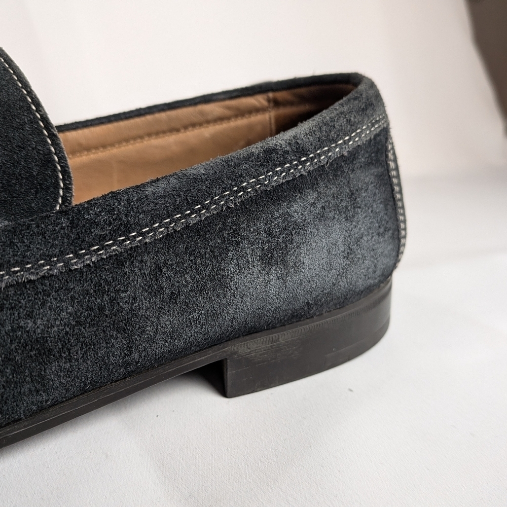 JOHNTSON & MURPHY Suede Blue Leather Loafer Flat Men Shoes Size 9 Slip On - Picture 5 of 10
